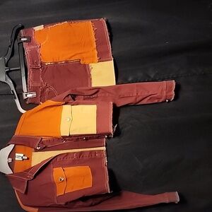 Womens size medium burgundy and orange  piece skirt set